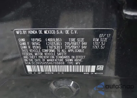 2017 Honda Hr-V Ex from USA, damaged, VIN 3CZRU5H55HG709808